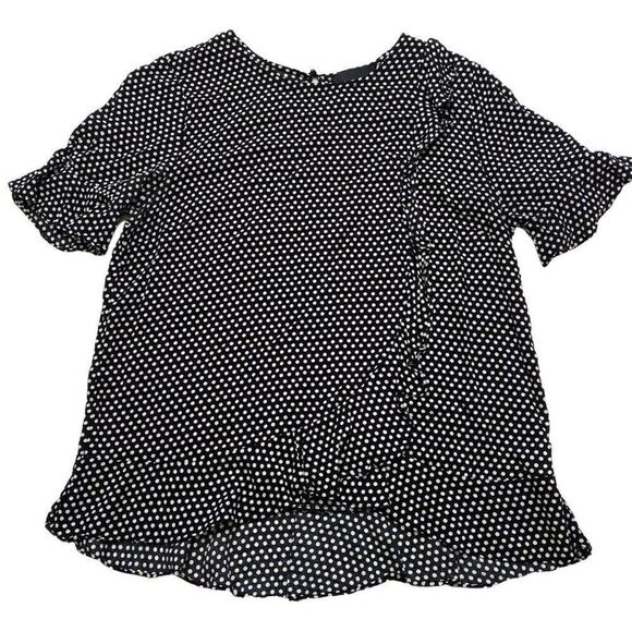 Cynthia Rowley Black White Polka Dot Ruffle Short Sleeve Rayon Top sz Medium - Picture 2 of 8